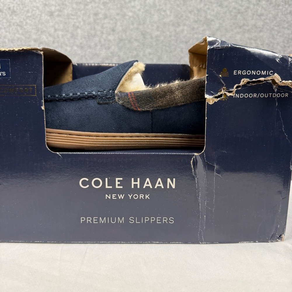 Cole Haan Mens Venetian Plaid Collar Microsuede Slippers Midnight Moon 11 104852 - Picture 5 of 12
